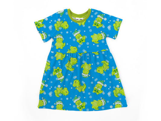 BLUE DINO CHRISTMAS - CHERIE DRESS